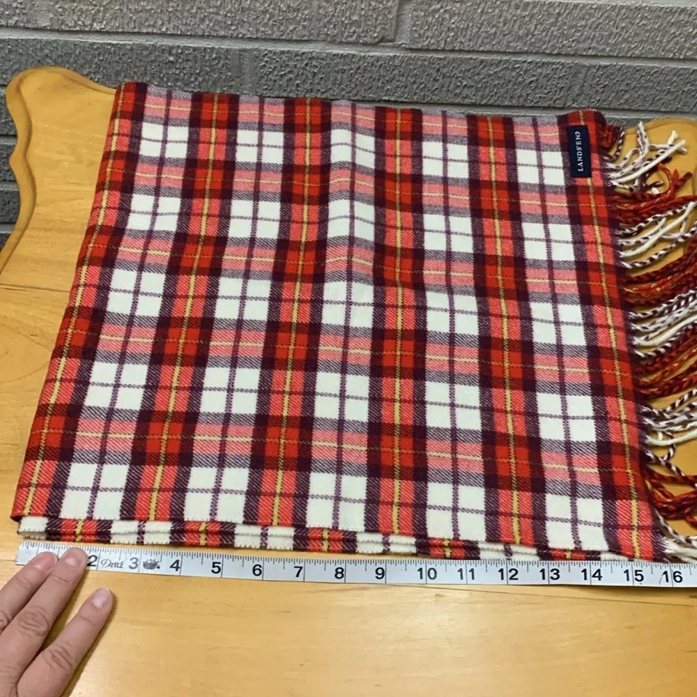 Land's End Red Plaid Winter Scarf EUC 418320 Unisex 15
